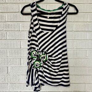 Anthropologie - Striped Sleeveless Top with Floral Design